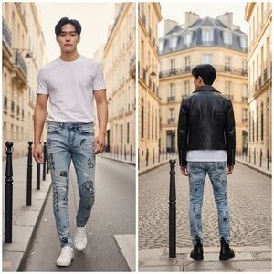 Ninth Hall Rogue Printed Graffiti 30x31 Light Wash Skinny Jeans Statement